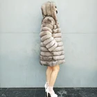 2019 Europe long sleeve winter fur jacket women natural fox plus size fur coat with hood