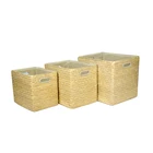Plastic handles are lined with grass color square set three straw woven baskets home storage storage box