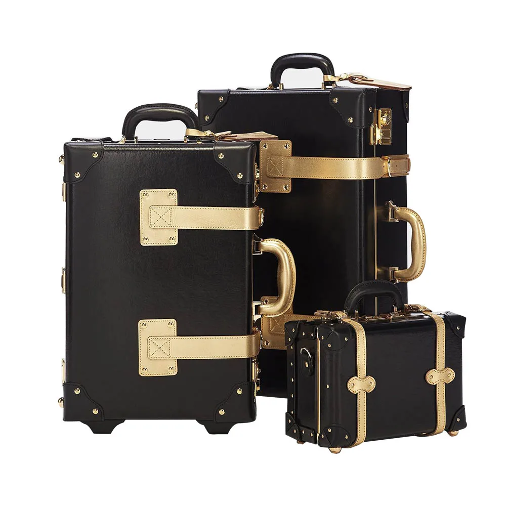 2019 New design trendy vintage portable black leather luggage suitcase set