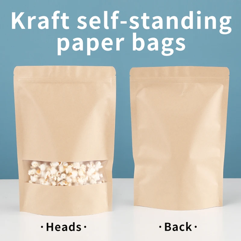 Kraft Paper Self Sealing Paper Bag Window Opening Tea Packaging Bag