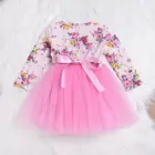 Autumn Baby Girl Dress Long Sleeve Pink Infant Dress For First Birthday Party Toddler Girls Clothes