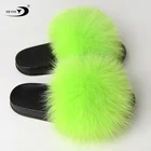2019 women fashion style cheap Colorful soft comfortable home fur slipper sandals