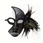 HORNG SHYA Black Party Venetian Feather Plastic Face Mask
