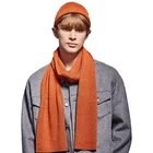 Ladies mens wool knitted hat and scarf attached solid color