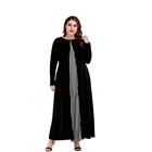 super september new model Fashion long sleeves simple stripe stitching muslim black plus size abaya for women