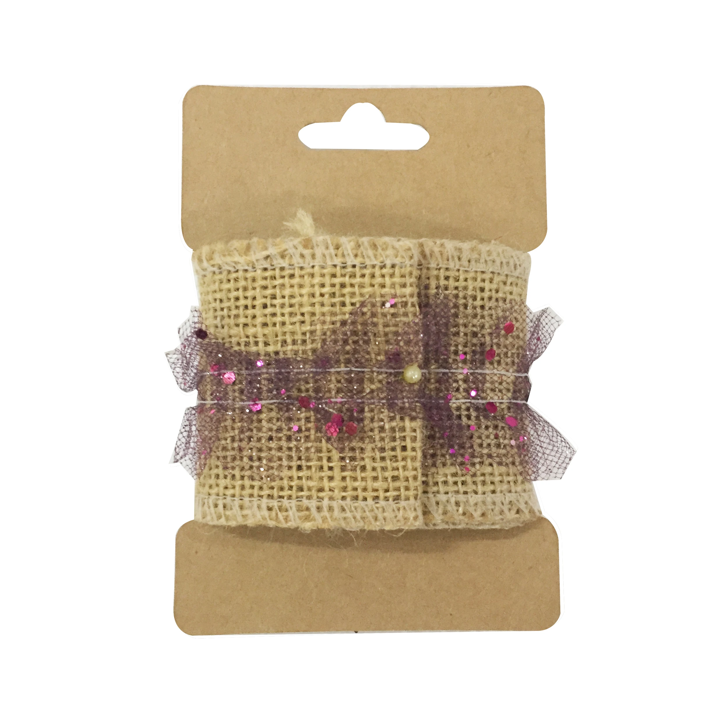 wholesale rope natural linen burlap jute ribbon with green gauze