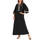 wholesale islamic ethnic prayer women clothing loose half sleeve embroidered black muslim maxi dress