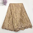 Polyester Lace Lace Equine Fabrics Lace Embroidered 100% Polyester Africa Sequin Lace Fabric Embroidery For Party Dress