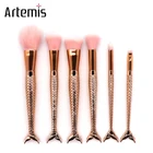 6pcs Pink Hair makeup brush Make Up Brushes Mermaid Set for Girls Portable Beauty Cosmetic Tools