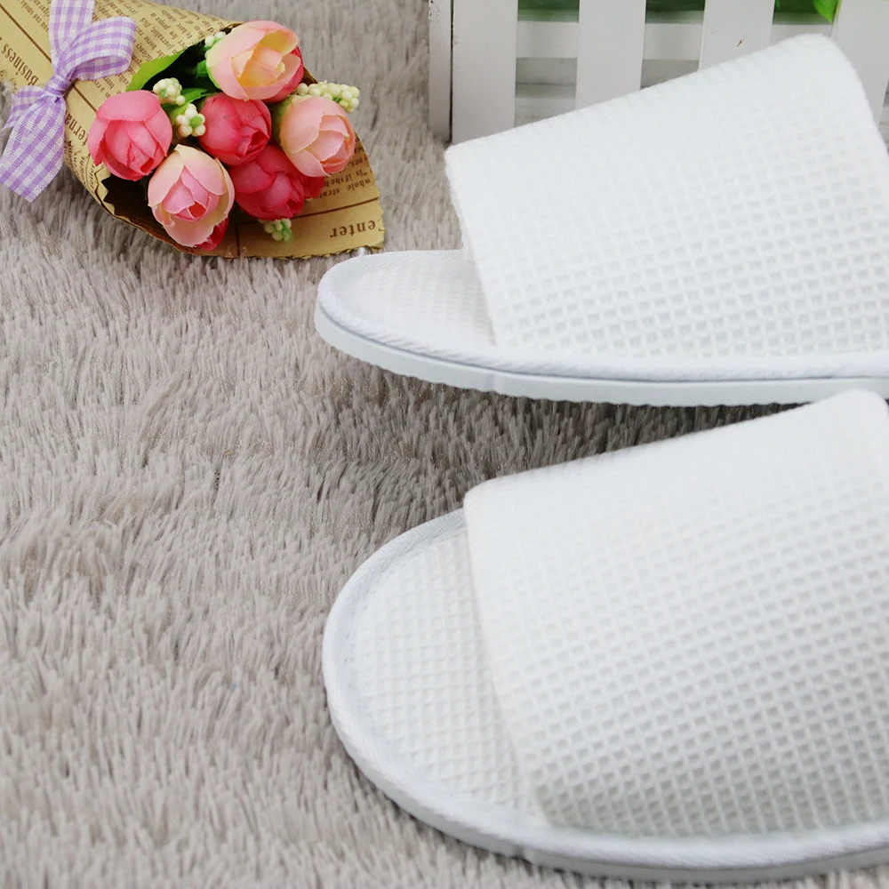 disposable open toe waffle terry  cotton   hotel slippers with custom logo