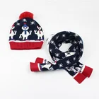 Good Quality Hot Sale Korea Brand Kids Baby Winter Warm Christmas Beanie Hat Scarf+Cap Set With Snowman Jacquard