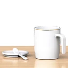 Stylish bone china white thermostatic coffee cup with wireless heating