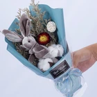 Wedding Bouquet Bridal Valentine Gift Rabbit With Light Dry Flower Bouquet
