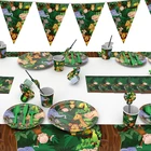 YOT New Lovely Jungle Animals Party Plates Napkins Cup Lion Party Flag Tableware For Kids Happy Birthday Party Supplies