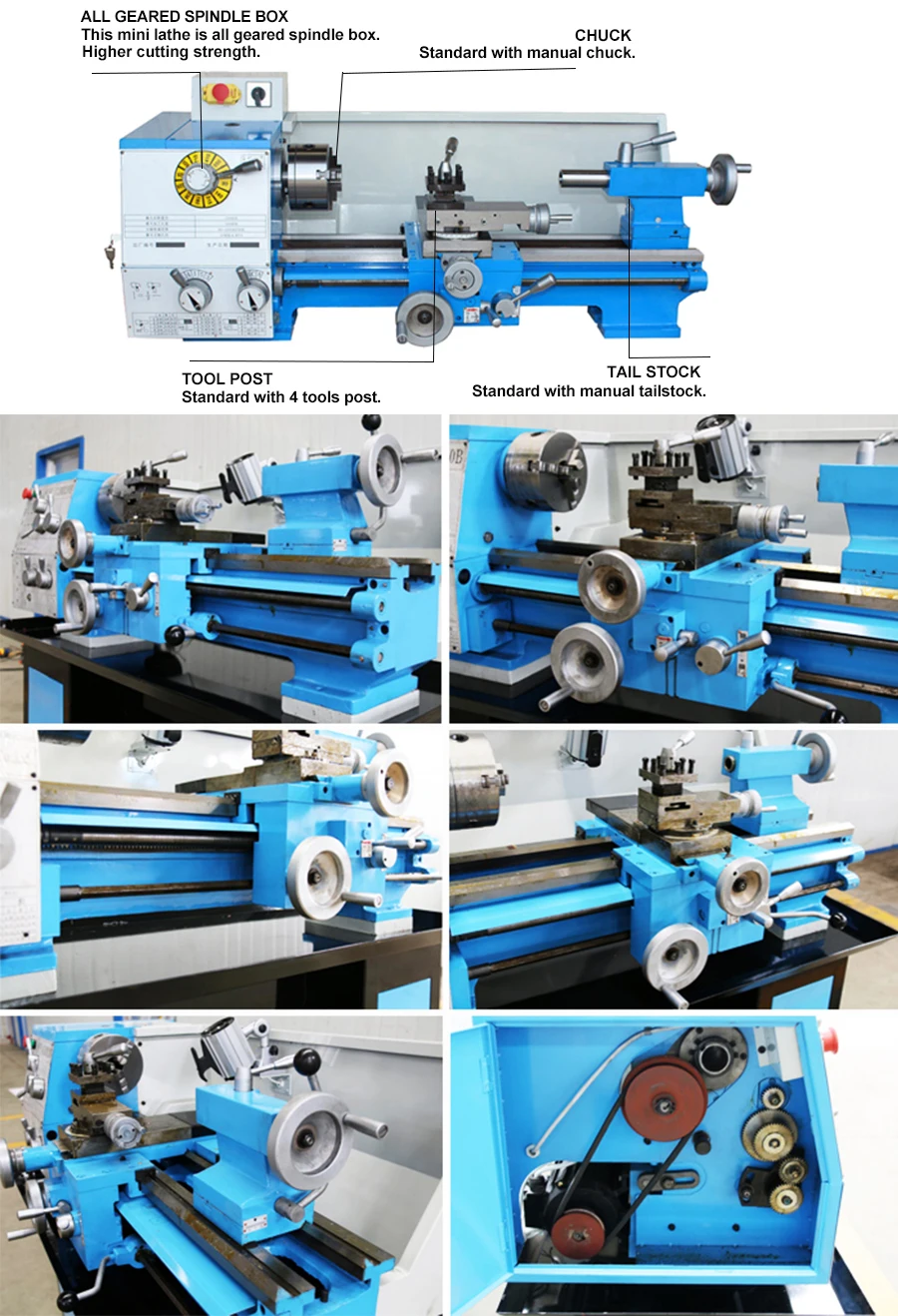 Mini hobby bench lathe machine with variable speed for metal turning