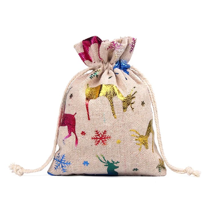 gift bag reusable red christmas organic cotton drawstring bag