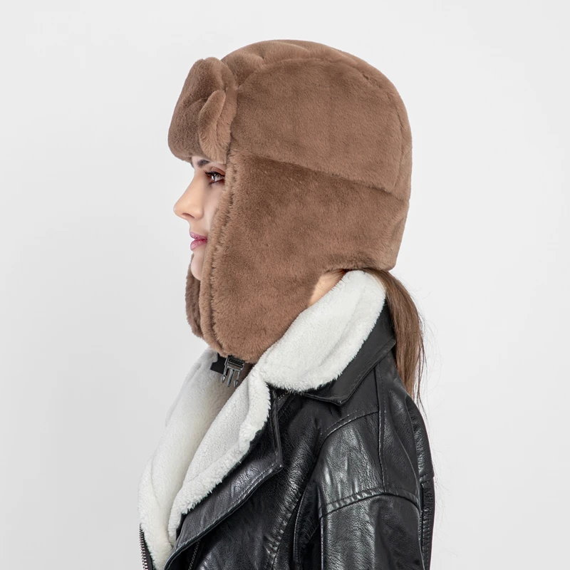 skiing cycling winter women"s female hats adults rabbit fur ear