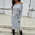 Wholesale custom lady tight Sexy Off shoulder long sweater dress for woman