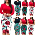 2019 Elegant Women Dress Over Sized Sexy Floral Pencil Dresses Short Long Sleeve Evening Party Dress E0295