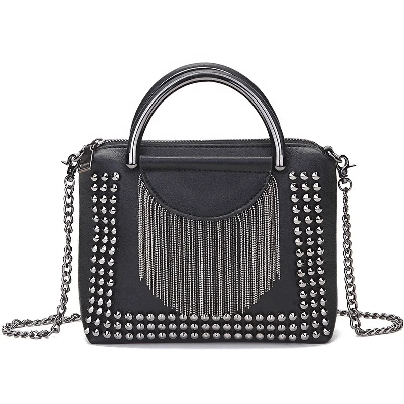 black sling bag with metal chain