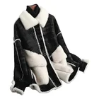 Ladies Women Lamb Fur Jacket Black color Ladies Suede Leather Fur Coat with Shearling Fur Pocket