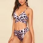 Wrap Halter Crisscross 2PCS Swimwear Beachwear Leopard Spaghetti Strap High Wait Swimsuit Women Sexy Bikini
