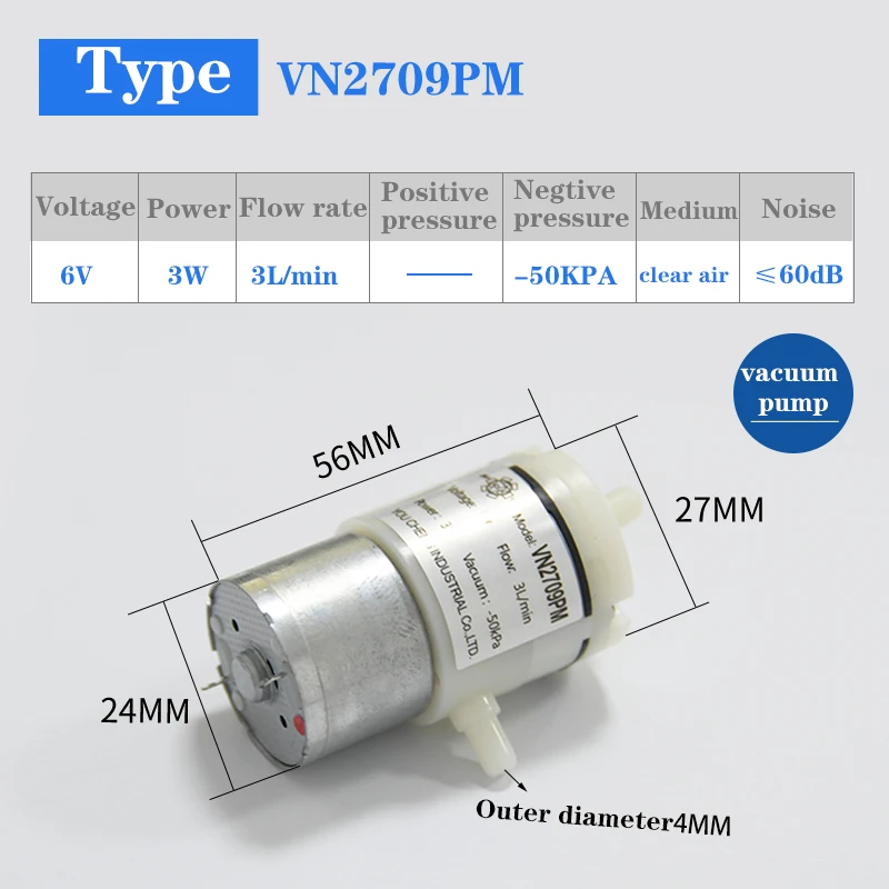 Bomba de ar dc de pressão negativa VN2709PM 6V micro bomba de diafragma fábrica de bomba de ar de micro diafragma