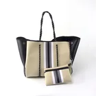 Bag Stripe Design Neoprene Fashion Customized Beach Handbag Waterproof Neoprene Beach Tote Bag