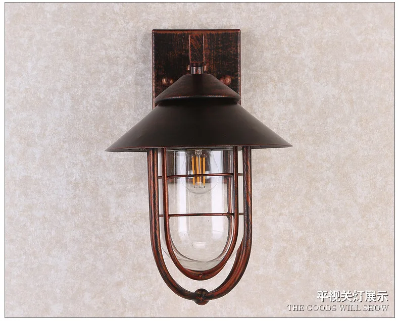 Antique Copper Industrial 1-Light Metal Cage Clear Glass Shaded Nautical Indoor Outdoor Wall Light