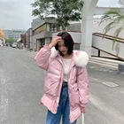 Russian Newest ZR Women Winter Duck Down Coat fox fur Hooded With Zipper For Pink Color