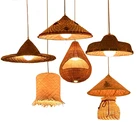 Antique rustic style rattan bamboo hanging lamp woven lantern pendant light
