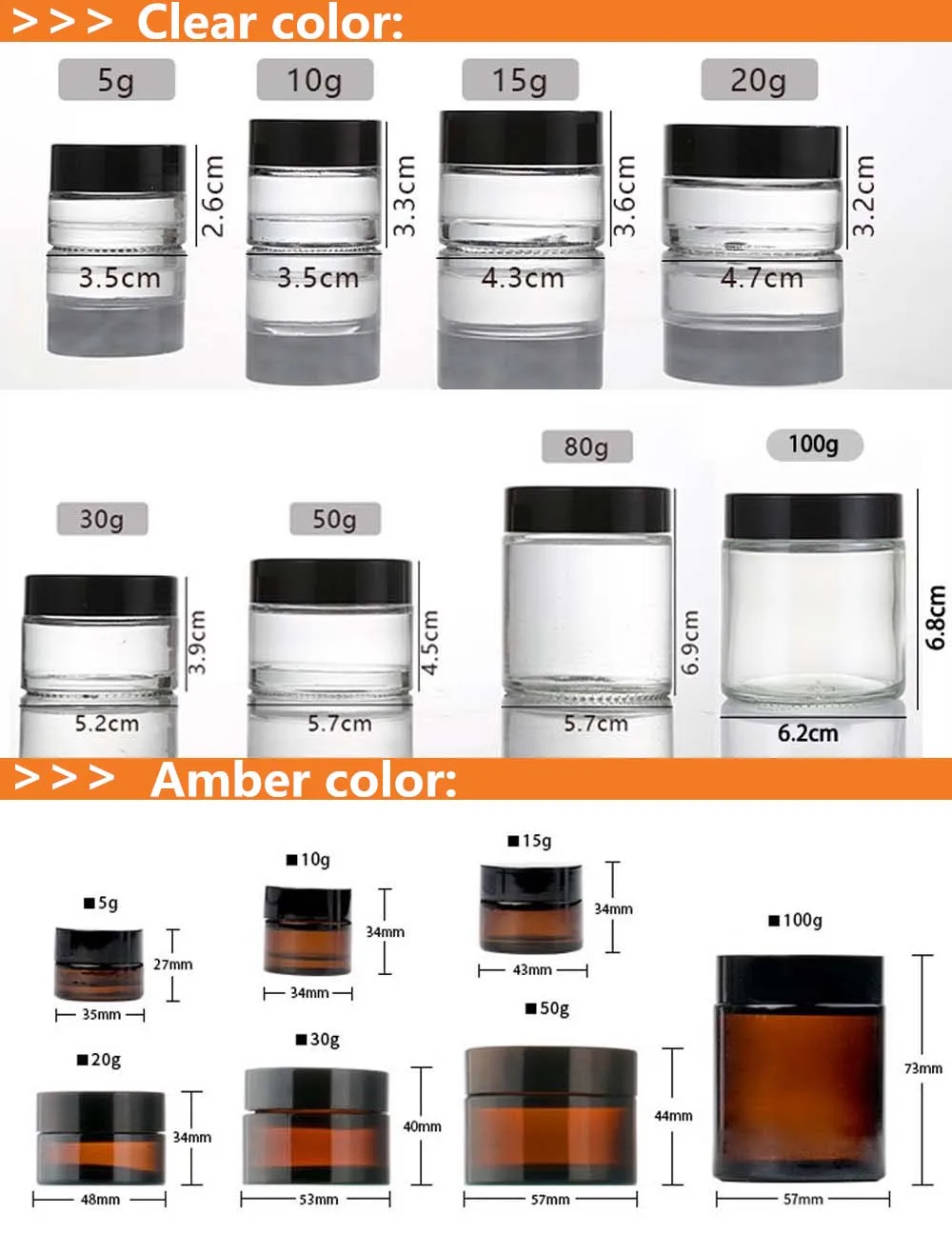 3g 5g 7g 10g 15g 20g 30g 50g 80g 100g Cream Glass Jar For Glass