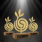 Wood Award Personalized Leaf Metal Trophy Custom Wood Base Enterprise Employees Award Metal Crafts