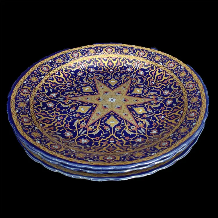 14 Inch big Ceramic Dinner Restaurant Modern Dishes Plates blue colorful muslim Ceramic Dinner plate
