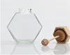 Vintage Glass Honey Dispenser Jar Souvenir Hexagonal 100g 500g Wood lid