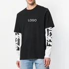 Custom bulk 100% cotton black long sleeve tshirts hip hop long t shirts printing for men