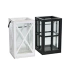 Customized decorative rustic wood white and black candle lantern with metal handle
