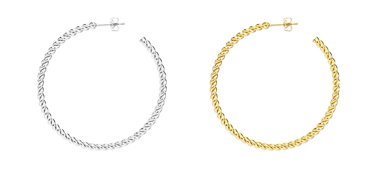 50mm custom hoop earrings stainless steel statement earrings hot selling twisted hoop earrings wholesale