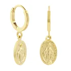 14k gold medallions designer virgin mary charm drop earring hoop