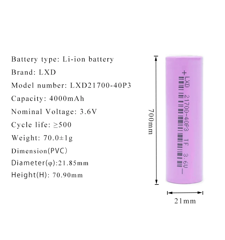 4000MAh 3.6V 21700 Rechargeable Flashlight Battery Large Capacity 0