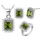 Elegant Amethyst Emerald Ring Pendant Hoop Earrings Wedding Set Zirconia Jewelry