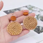 Wholesale trending new model gold stud handmade round wood afro rattan earrings for women