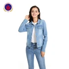 Custom womens casual denim coat plus size blue denim jacket