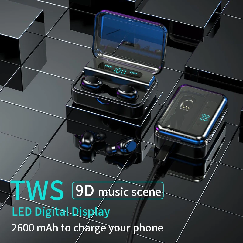 S590 TWS Bluetooth 5.0 Mini Wireless Headphones Stereo Earbuds Touch Control with Led Digital Display Binaural Music for Sport - ANKUX.COM