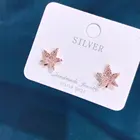 925 Silver Boutique Gold Plated Maple Leaf Stud Pink Diamond Earrings