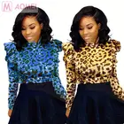 M2231 new casual high neck leopard print flounce blouse clothing women top