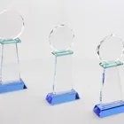 blue transparent base glass crystal trophy