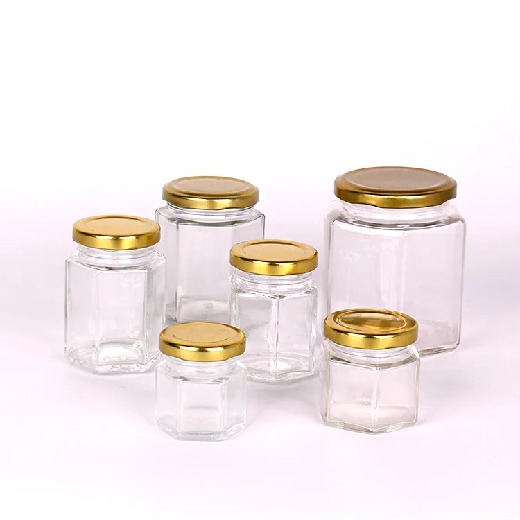 Hexagonal glass jam jar honey jar 100ml 180ml 280ml 380ml 730ml
