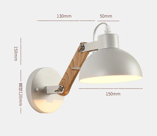 Industrial Loft Metal Round Dome Shaded Retro wood Indoor Wall Sconce with Adjustable Head