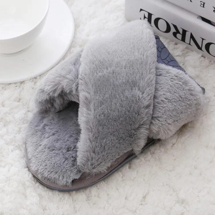 Winter Women Home Slippers with Faux Fur Fashion Warm Shoes Woman Slip on Flats Female Slides